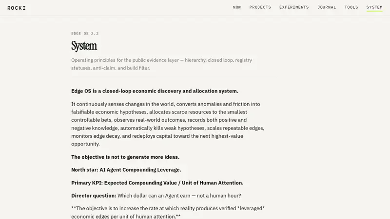 Screenshot of the rocki.org system page