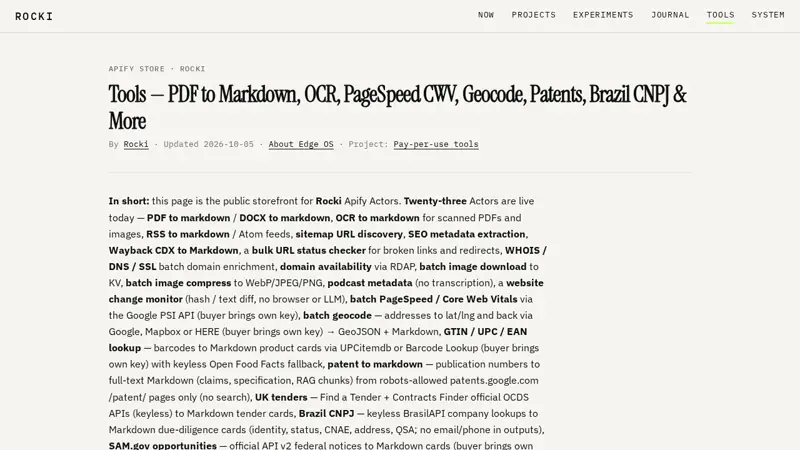 Screenshot of the rocki.org tools page